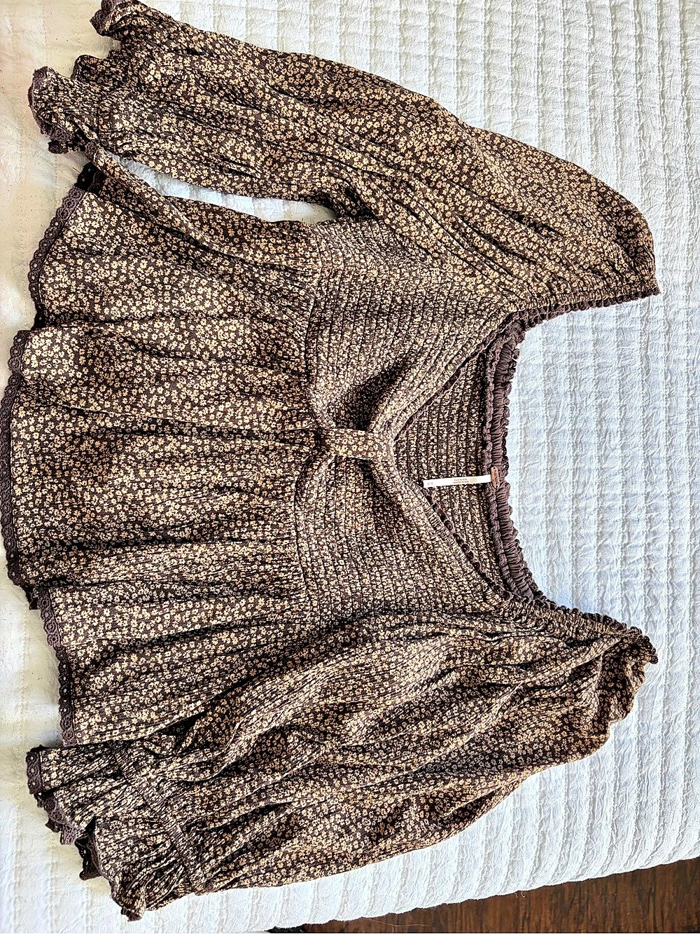 Free People Sweet Dreams Top Floral Blouse Brown & Gold Medium